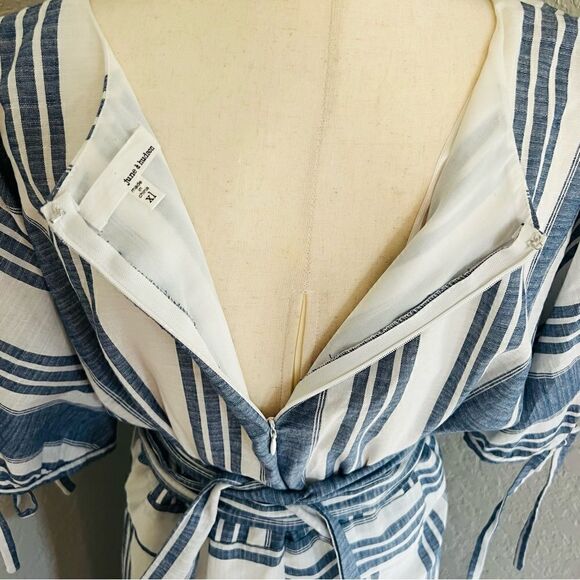 June & Hudson Tie Sleeve Striped Midi Dress, Blue/White, Size XL, NWOT - Picture 8 of 13
